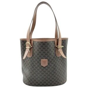 Celine Macadam Bucket Shoulder Bag Tote Brown